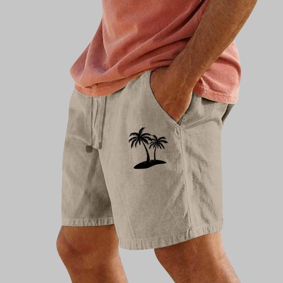 PNTUTB Men's Summer Fashion Coconut Tree Print Casual Comfortable Elastic Drawstring Beach Shorts with Pockets