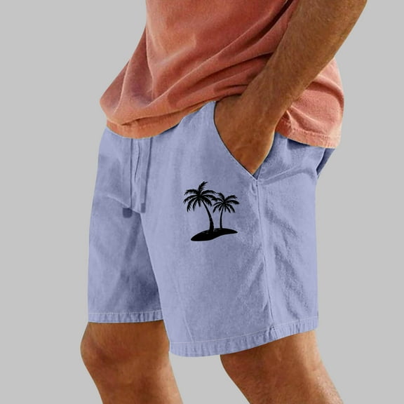 PNTUTB Men's Summer Fashion Coconut Tree Print Casual Comfortable Elastic Drawstring Beach Shorts with Pockets