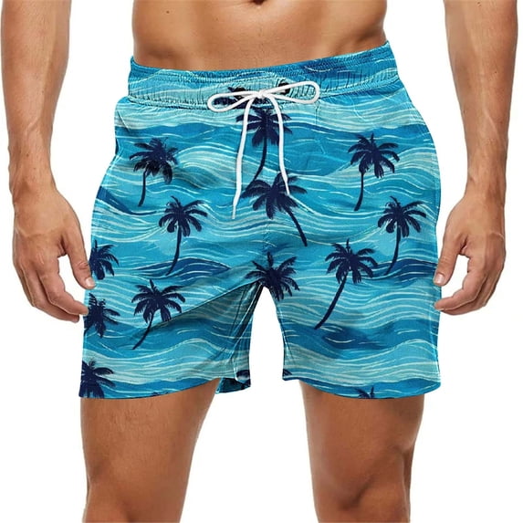 PNTUTB Men's Summer Fashion Print Casual Loose Comfortable Elastic Waist Drawstring Beach Swim Shorts with Pockets