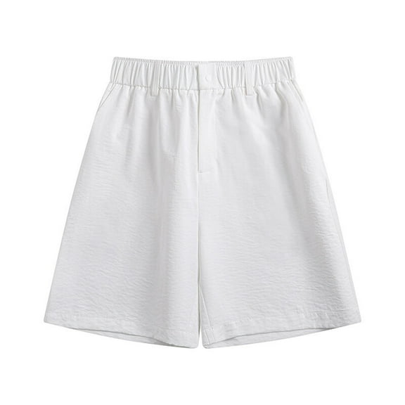 PNTUTB Men's Summer Fashion Solid Color Elastic Waistband Button Fly Casual Shorts with Pockets