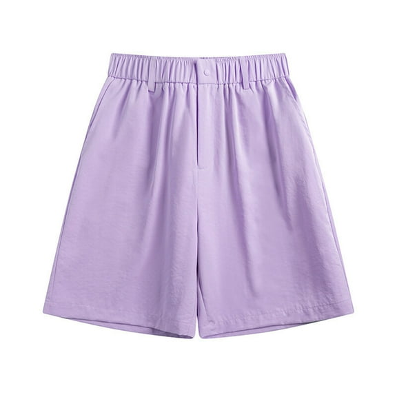 PNTUTB Men's Summer Fashion Solid Color Elastic Waistband Button Fly Casual Shorts with Pockets