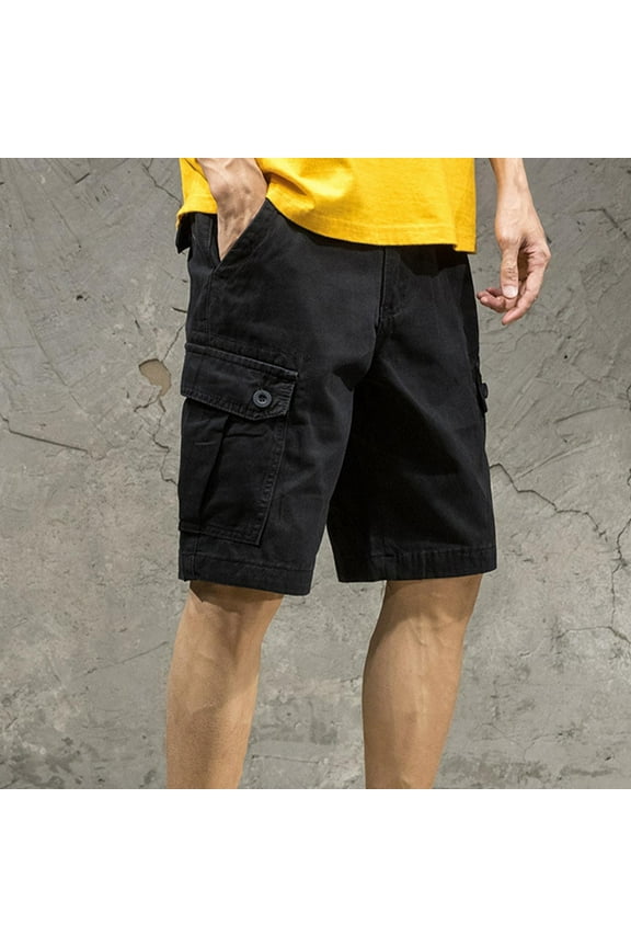 Men's Summer Lightweight Athletic Casual Straight Leg Loose Button Fly Zipper Multi-Pocket Work Pants