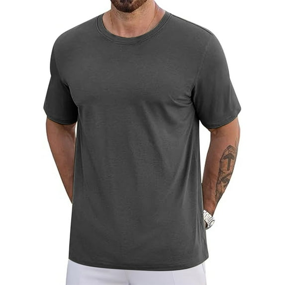 PNTUTB Men's Summer Short Sleeve T-shirt Casual Screen Printed Crew Neck Solid Color Lightweight Breathable Athletic Top