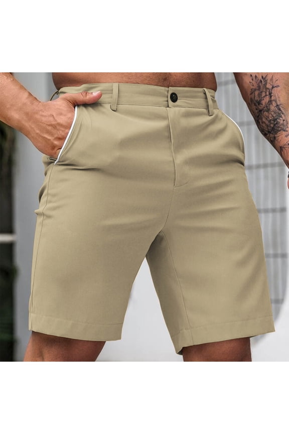 Men's Summer Versatile Casual Comfortable Solid Color Button Fly Zipper Fashion Shorts with Pockets