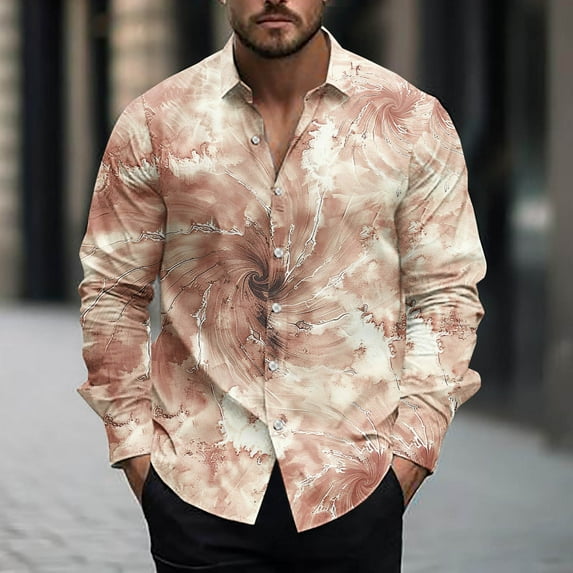 PNTUTB Men's Tie-dye Fashion Personality Casual Collared Button Down Long Sleeve Comfortable Everyday Blouses