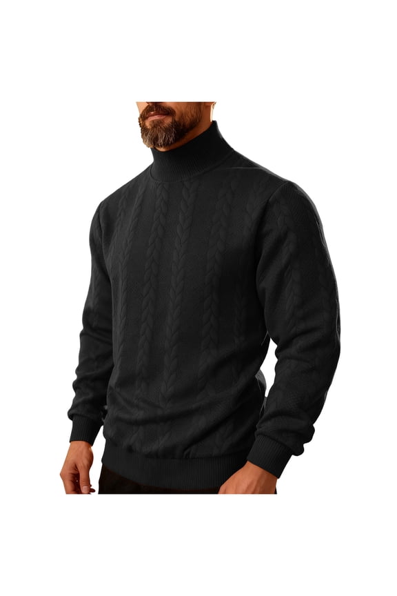 Men's Turtleneck Sweater Pullover Jacquard Casual Thick Winter Warm Long Sleeve Knit Comfort Sweaters