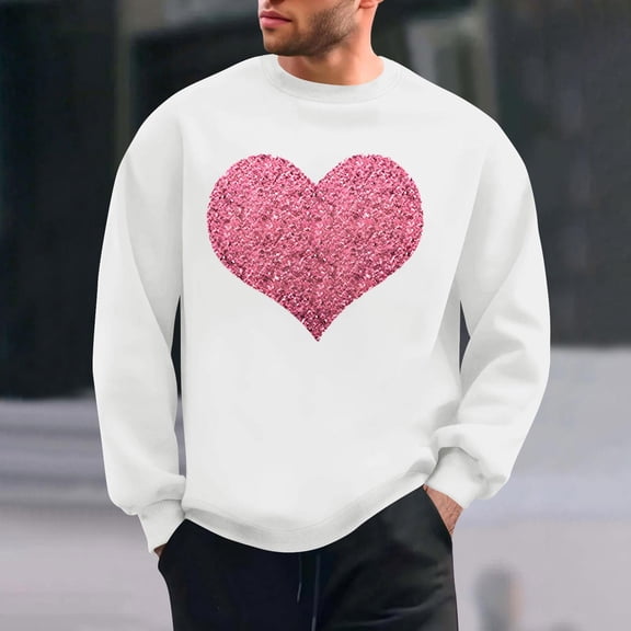PNTUTB Men's Valentine's Day Fashion Print Casual Long Sleeve Crew Neck Pullover Loose Comfortable Sweatshirts