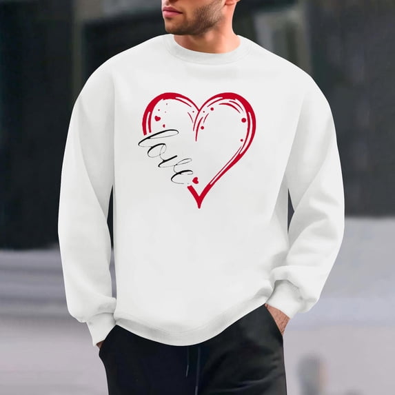 PNTUTB Men's Valentine's Day Fashion Print Casual Long Sleeves Crew Neck Hoodless Pullover Loose Sweatshirts