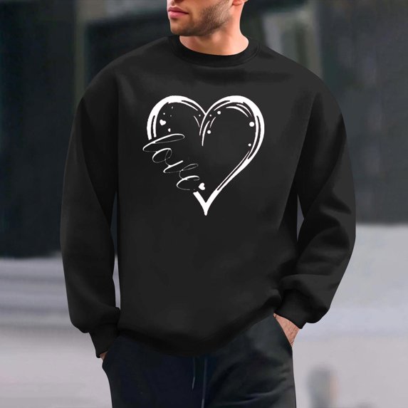 PNTUTB Men's Valentine's Day Fashion Print Casual Long Sleeves Crew Neck Hoodless Pullover Loose Sweatshirts