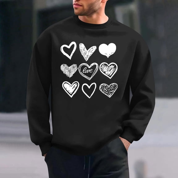 PNTUTB Men's Valentine's Day Fashion Print Long Sleeve Classic Crew Neck Pullover Casual Loose Comfort Sweatshirts