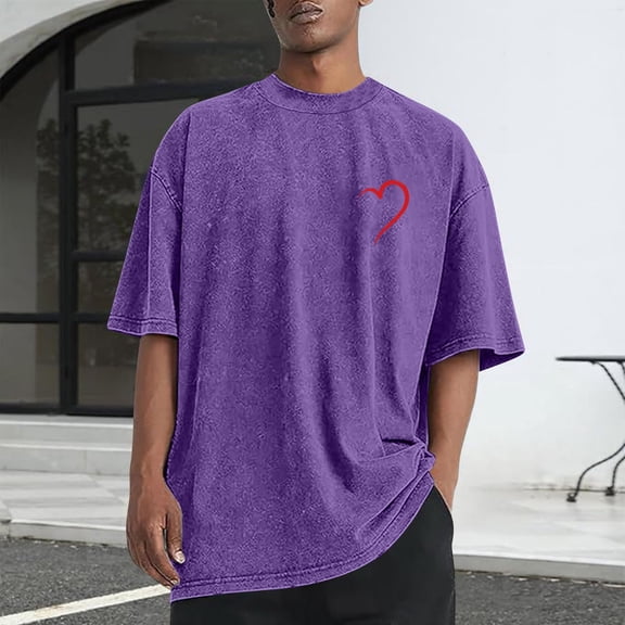 PNTUTB Men's Valentine's Day Fashion Printed Loose Casual Vintage-inspired Round Neck Short Sleeve T-shirt