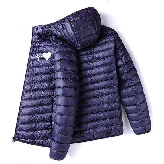 PNTUTB Men's Winter Lightweight Fashion Heart Print Waterproof Warm Full Zipper Long Sleeve Coat with Pocket