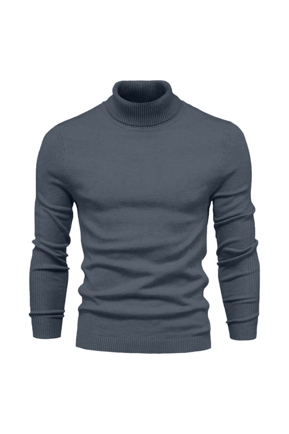 Men's Winter Warm Slim Fit Turtleneck Long Sleeve Pullover Sweater Casual Solid Color Knitted Sweater