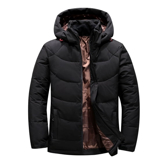 PNTUTB Men's Winter Waterproof Warm Puffer Jacket Solid Color Hooded Zipper Thicken Coat with Pocket