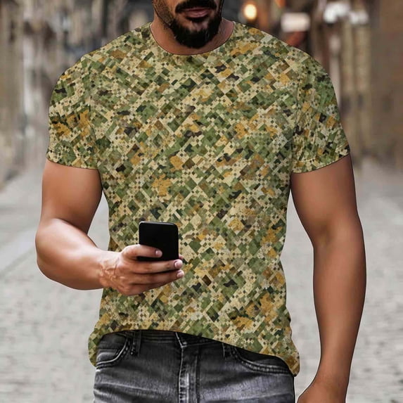 PNTUTB Summer Men's and Women's Fashion Camouflage Casual Short Sleeve Crew Neck Loose Comfortable Pullover Tops
