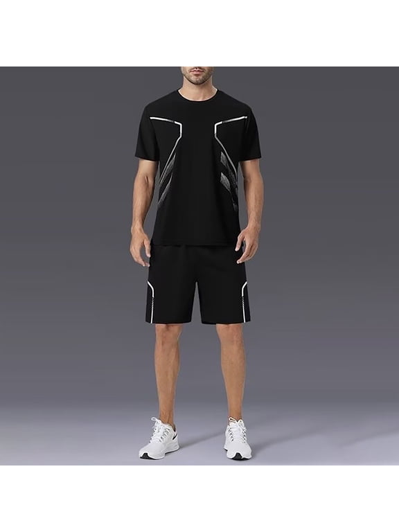 Mens Breathable Short Sets 2 Piece Outfits Summer Casual T Shirts and Shorts Tracksuit Sets with Pockets