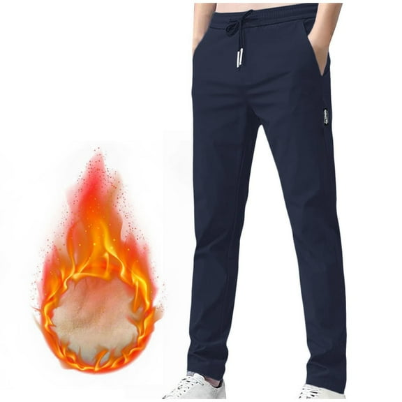 PNTUTB Mens Cargo Pants Ripstop Water Resistant Fleece-lined Elastic Drawstring Waist Outdoor Pants with Pockets