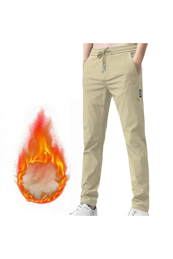 Mens Cargo Pants Ripstop Water Resistant Fleece-lined Elastic Drawstring Waist Outdoor Pants with Pockets