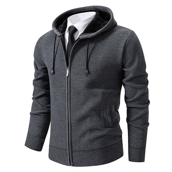 PNTUTB Mens Casual Full Zip Warm Fashion Solid Color Drawstring Hooded Long Sleeve Coat with Pockets