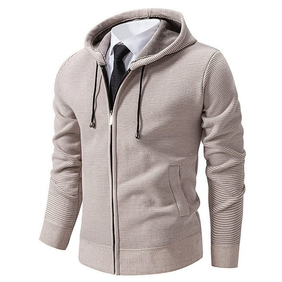 PNTUTB Mens Casual Full Zip Warm Fashion Solid Color Drawstring Hooded Long Sleeve Coat with Pockets