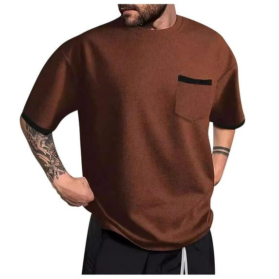 PNTUTB Mens Fashion Color Blocked Casual Shirts Long Sleeve Button Crew Neck T Shirt with Pocket