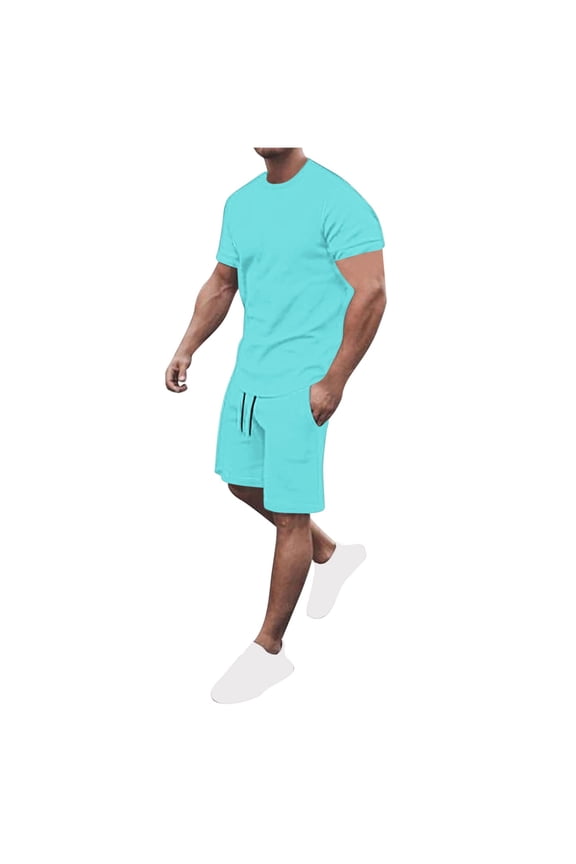 Mens Fashion Short Sets 2 Piece Outfits Short Sleeve Solid Color Tracksuits Casual Set with Pockets