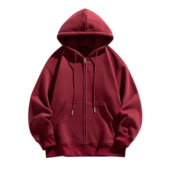PNTUTB Mens Fashion Solid Color Full Zip Warm Drawstring Hooded Long Sleeve Casual Coat with Pockets
