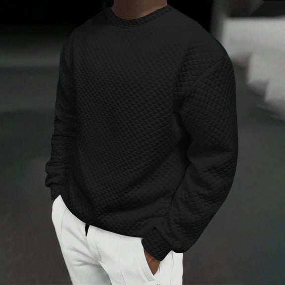 PNTUTB Mens Fashionable Minimalism Long Sleeve Casual T Shirt Crew Neck Solid Color Top