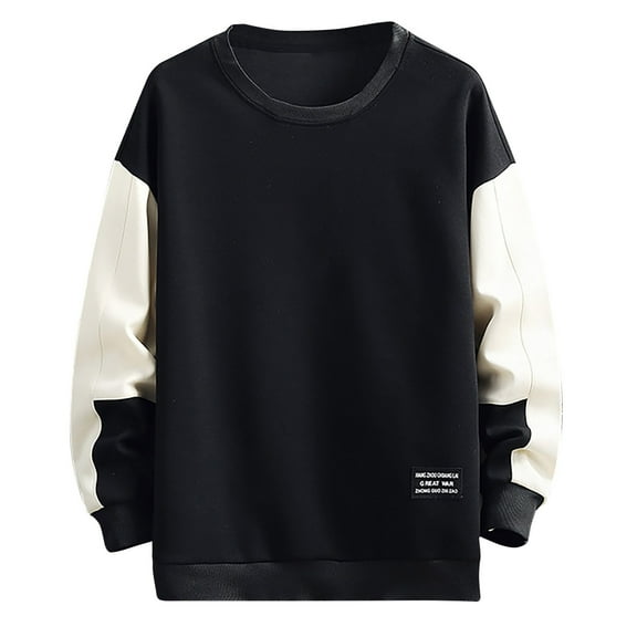 PNTUTB Mens Long Sleeve Crewneck Sweatshirts Fashion Color-blocking Casual Pullover Loose Tops