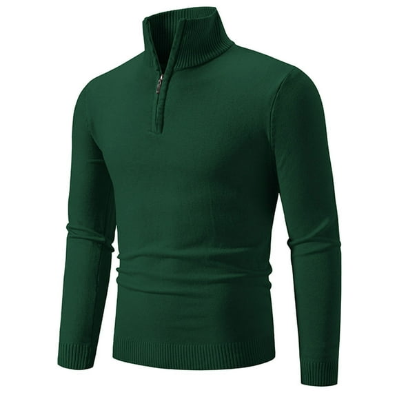 PNTUTB Mens Quarter Zip Solid Color Casual Long Sleeve Stand Collar Slim Fit Knit Pullover Warm Sweaters
