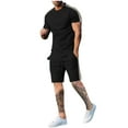 thumbnail image 1 of PNTUTB Mens Shorts Sets 2 Piece Outfits Summer Tracksuit Side Stripes Short Sleeve T Shirts and Shorts Suit, 1 of 6