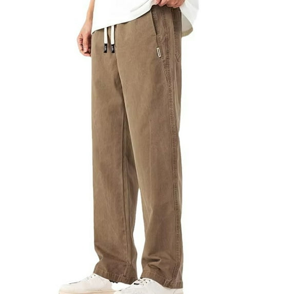 PNTUTB Mens Solid Color Cargo Pants Relaxed Outdoor Casual Minimalist Pants Drawstring Elastic Waist with Pockets