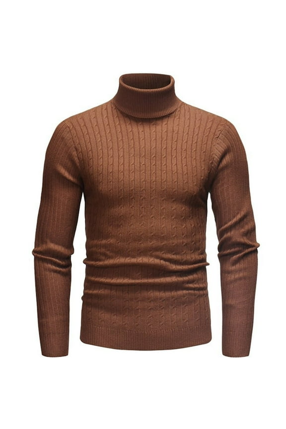 Mens Solid Color Casual Long Sleeve Ribbed Slim Fit Knitted Turtleneck Pullover Warm Sweaters
