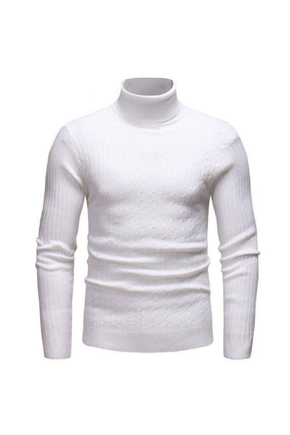 Mens Solid Color Casual Long Sleeve Ribbed Slim Fit Knitted Turtleneck Pullover Warm Sweaters