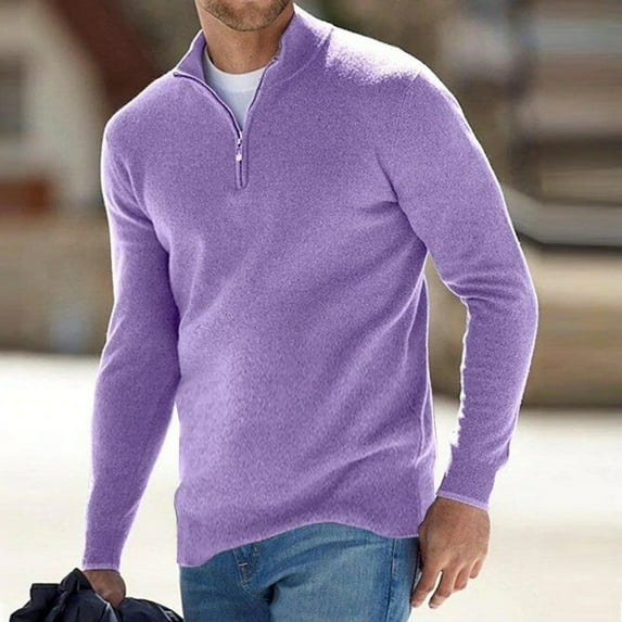 PNTUTB Mens Solid Color Quarter Zip Knitted Sweater Winter Warm Casual Stand-up Collar Pullover Sweaters