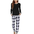 thumbnail image 1 of PNTUTB Pajamas Set for Women Comfy Long Sleeve Solid Color Top and Checkered Pant Loungewear Set with Pockets, 1 of 5