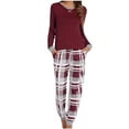 thumbnail image 1 of PNTUTB Pajamas Set for Women Comfy Long Sleeve Solid Color Top and Checkered Pant Loungewear Set with Pockets, 1 of 5