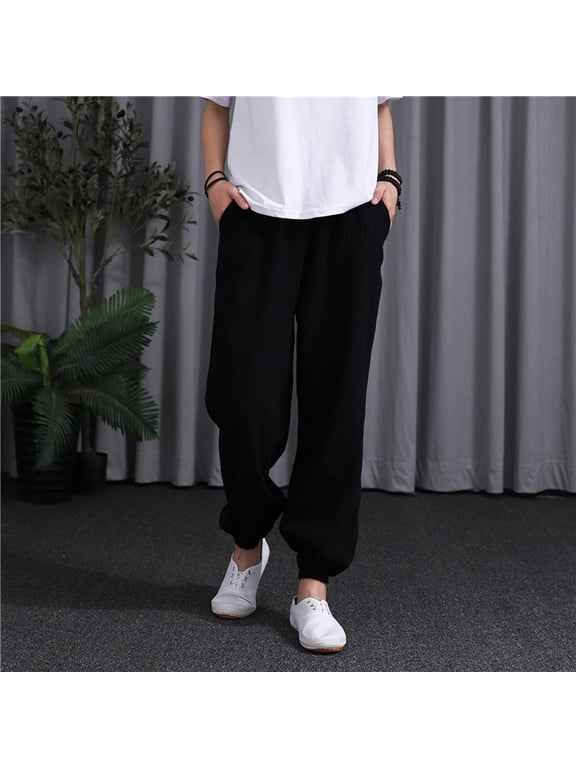 Pants for Women Loose Basic Summer Elastic High Waist Linen Pant Casual Pockets Trouser
