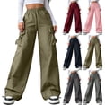 thumbnail image 1 of PNTUTB Pants for Women Stylish Versatile Solid-Color Straight-Leg Pants Casual Loose Breathable Workwear Pants with Multiple Pockets, 1 of 7