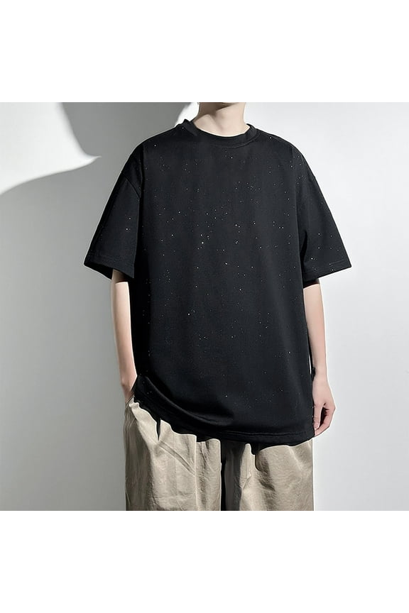 Plus Size for Men's Fashion Shiny Solid Color Casual Short Sleeved Round Neck Shirts