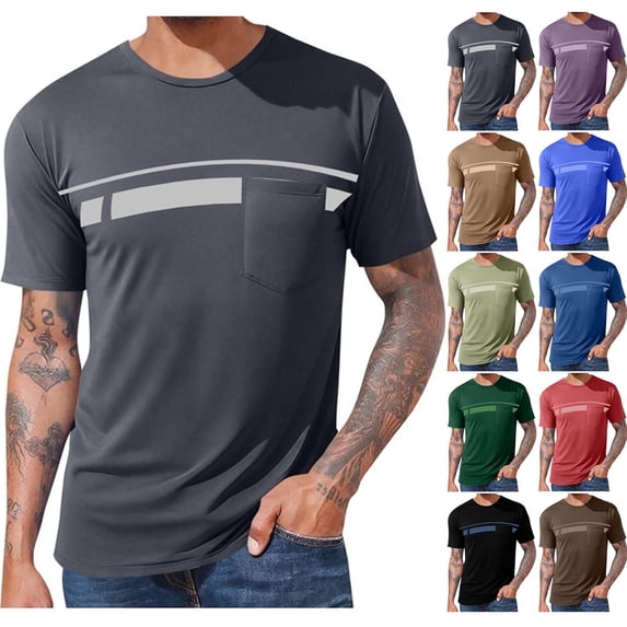 PNTUTB Round-Neck T-Shirt for Men Simple Print Basic Versatile Tops Casual Loose Comfortable Short-Sleeve T-Shirts with Pocket