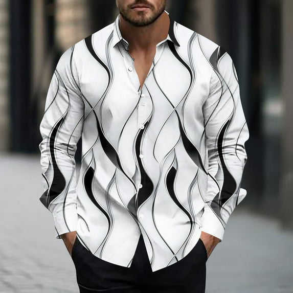 PNTUTB Shirts for Men Fashion Casual Printed Comfortable Long Sleeve Collared Button Down Blouses for All Seasons