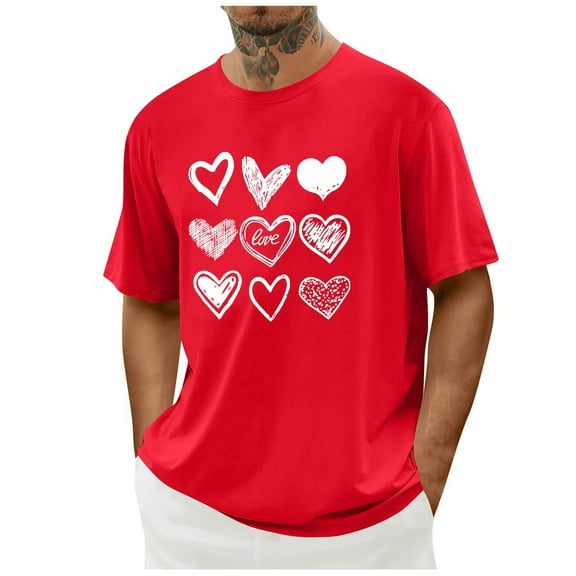 PNTUTB Short Sleeve T-shirt for Men's Fashion Valentine's Day Themed Prints Crew Neck Casual Loose Comfort