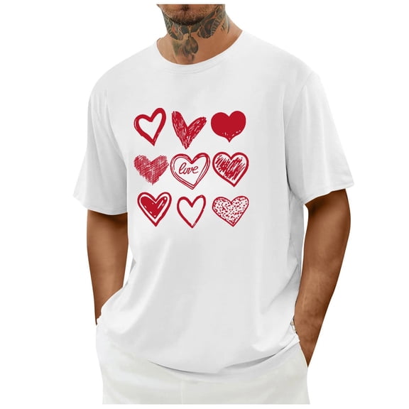 PNTUTB Short Sleeve T-shirt for Men's Fashion Valentine's Day Themed Prints Crew Neck Casual Loose Comfort