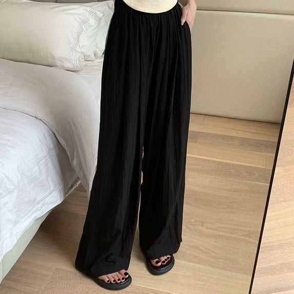 PNTUTB Silk Wide Leg Pants for Women's Summer Thin High Waisted Drape Casual Lazy Texture Straight Leg Pants