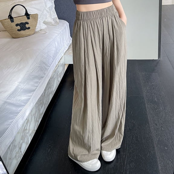 PNTUTB Silk Wide Leg Pants for Women's Summer Thin High Waisted Drape Casual Lazy Texture Straight Leg Pants