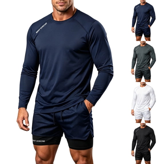 PNTUTB Sports Set for Men Athletic Wear Set Round-Neck Long-Sleeve Quick-Dry T-Shirt and Double-Layer Shorts High-Stretch Set for Running Training