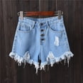 thumbnail image 1 of PNTUTB Spring Summer Women's Shorts Casual Breathable Ripped Button-Down Denim Shorts Fashionable Versatile Frayed-Edge Shorts with Multiple Pockets, 1 of 6