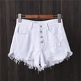 thumbnail image 1 of PNTUTB Spring Summer Women's Shorts Casual Breathable Ripped Button-Down Denim Shorts Fashionable Versatile Frayed-Edge Shorts with Multiple Pockets, 1 of 6