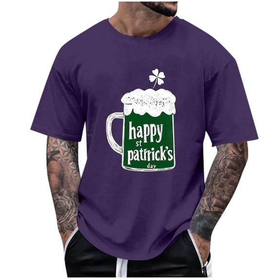 PNTUTB St. Patrick's Day Fashion Men's Print Crew Neck Pullover Casual Loose Comfortable Short Sleeve Tops